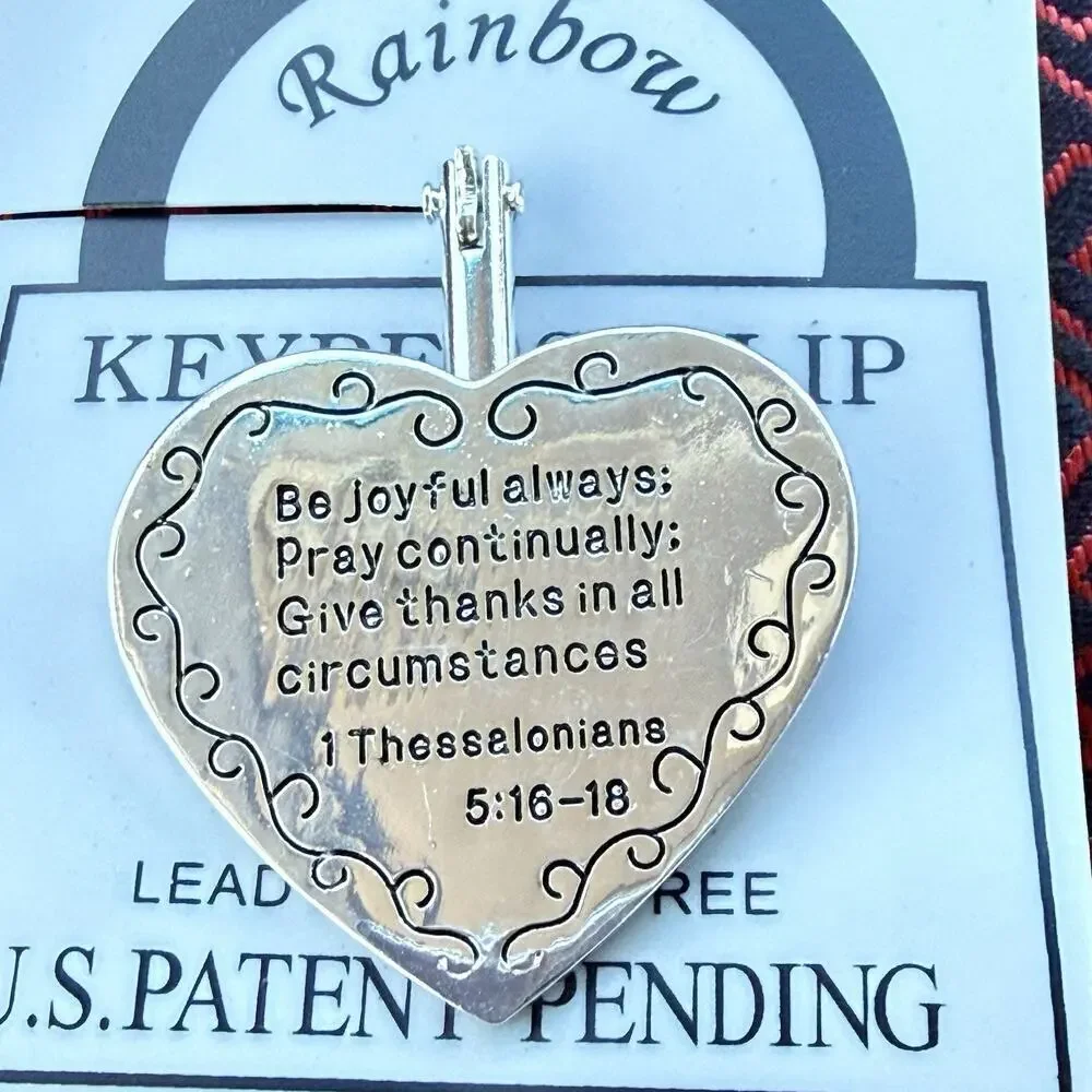 Rainbow Keypers Klip Key Clip Heart Bag Charm Religious Bible Verse Silver Tone